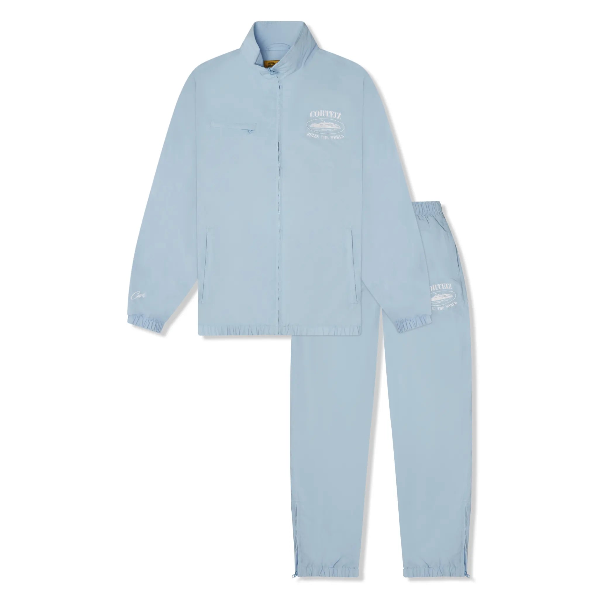 Front view of Corteiz Shukushuku Baby Blue Tracksuit
